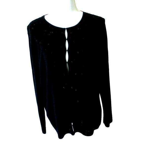 Rena Rowan Women's Long Sleeve Black Beaded Cardigan Sweater Size 1X - Picture 1 of 10